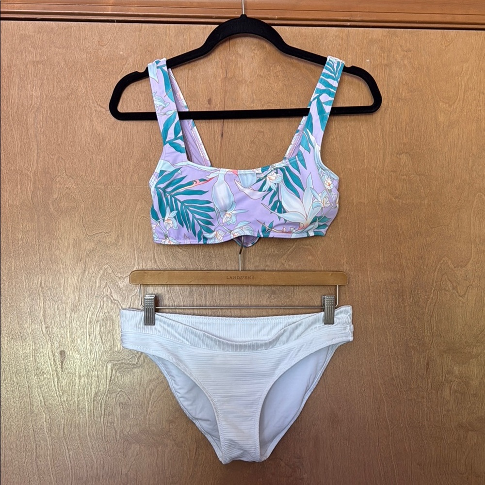 Billabong and Rip Curl Purple and White Bikini Set Athletic-Inspired Design